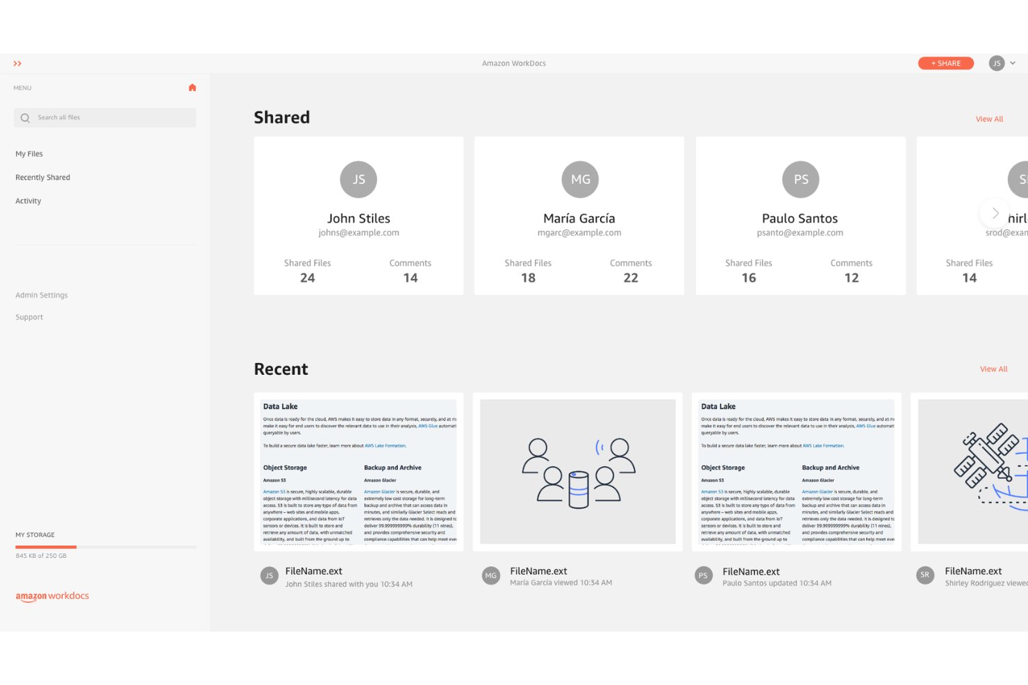 Amazon WorkDocs screenshot - I 10 Migliori Sistemi di Gestione Documentale Aziendale per il 2026