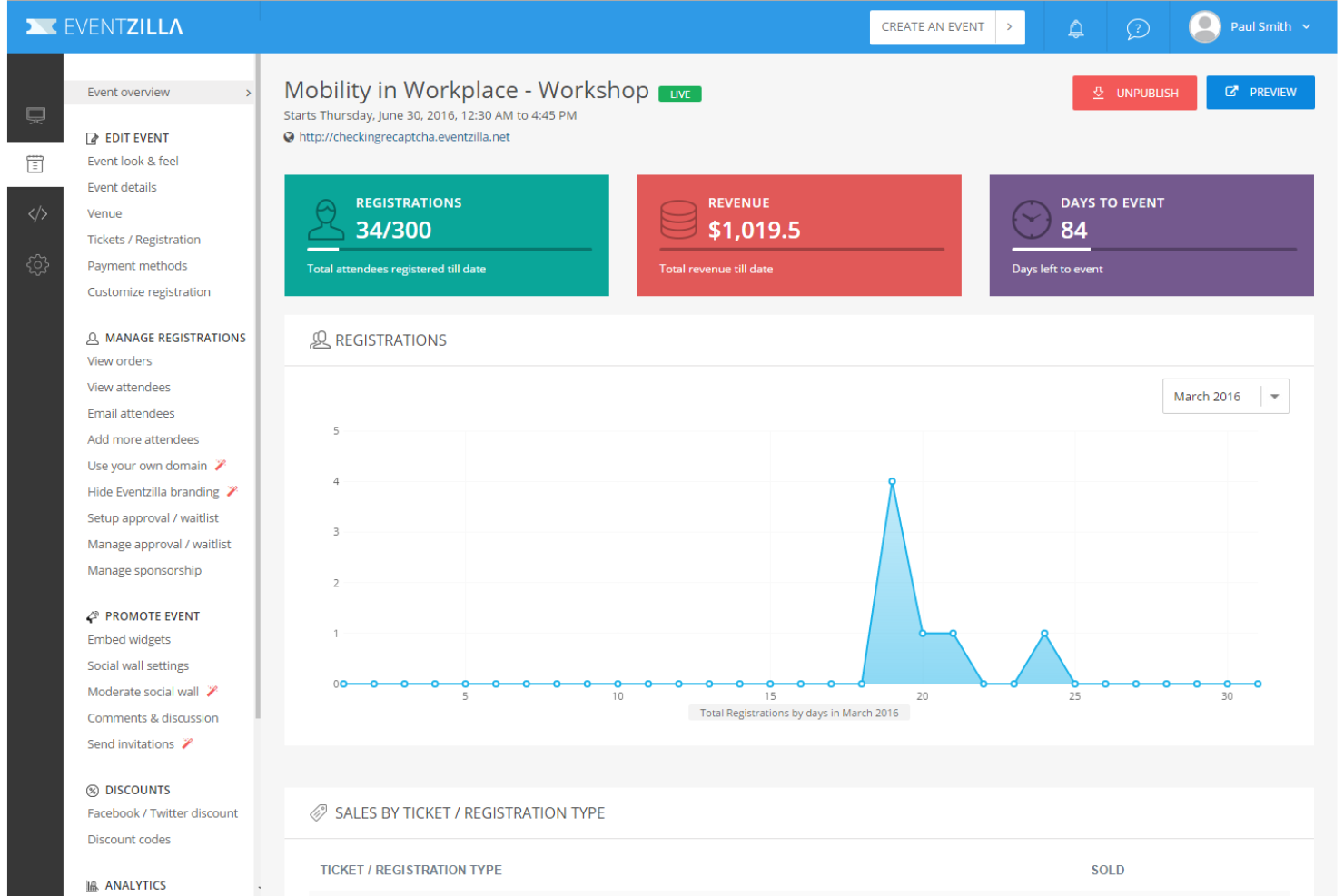Eventzilla screenshot - I 10 migliori software per la gestione dei progetti di eventi del 2026
