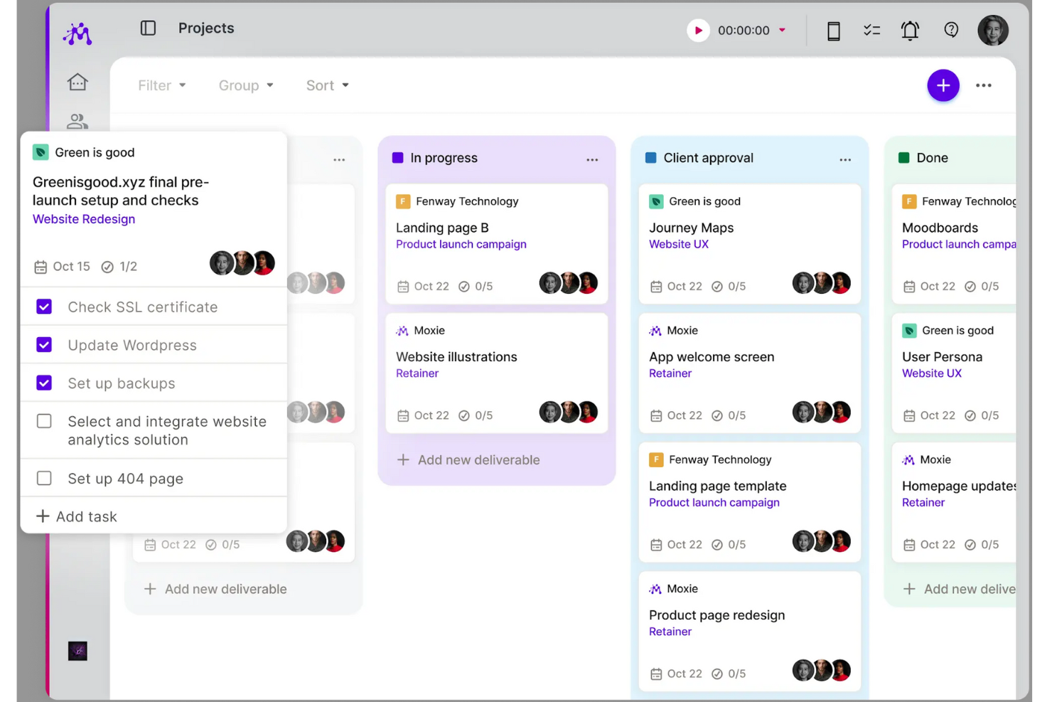 Moxie screenshot - 10 Migliori software di gestione dei progetti per freelance del 2026
