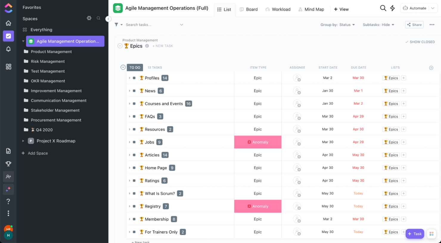 ClickUp screenshot - I 10 migliori software di gestione visiva dei progetti per il 2026
