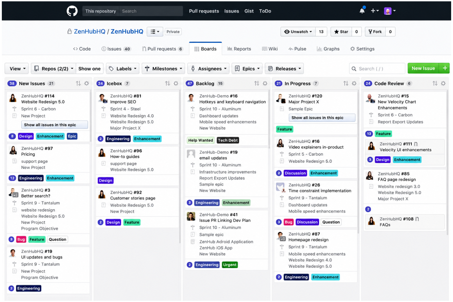 Zenhub screenshot - Los 10 Mejores Software de Gestión de Backlog con IA en 2026