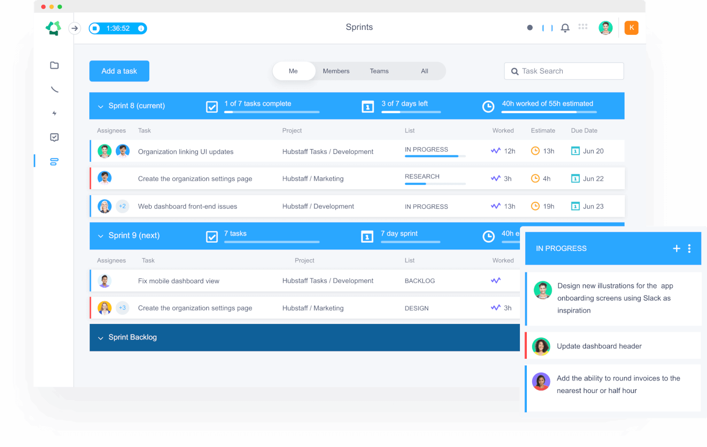 Hubstaff Tasks screenshot - 10 Migliori Strumenti di Gestione dei Progetti per Piccole Imprese 2026