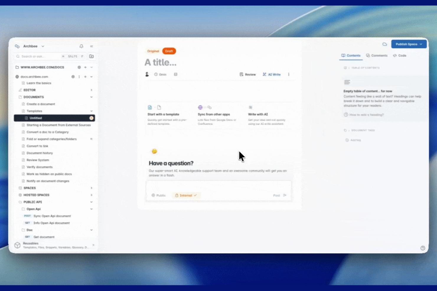Archbee screenshot - 15 Mejores Alternativas a Slite Seleccionadas para 2026