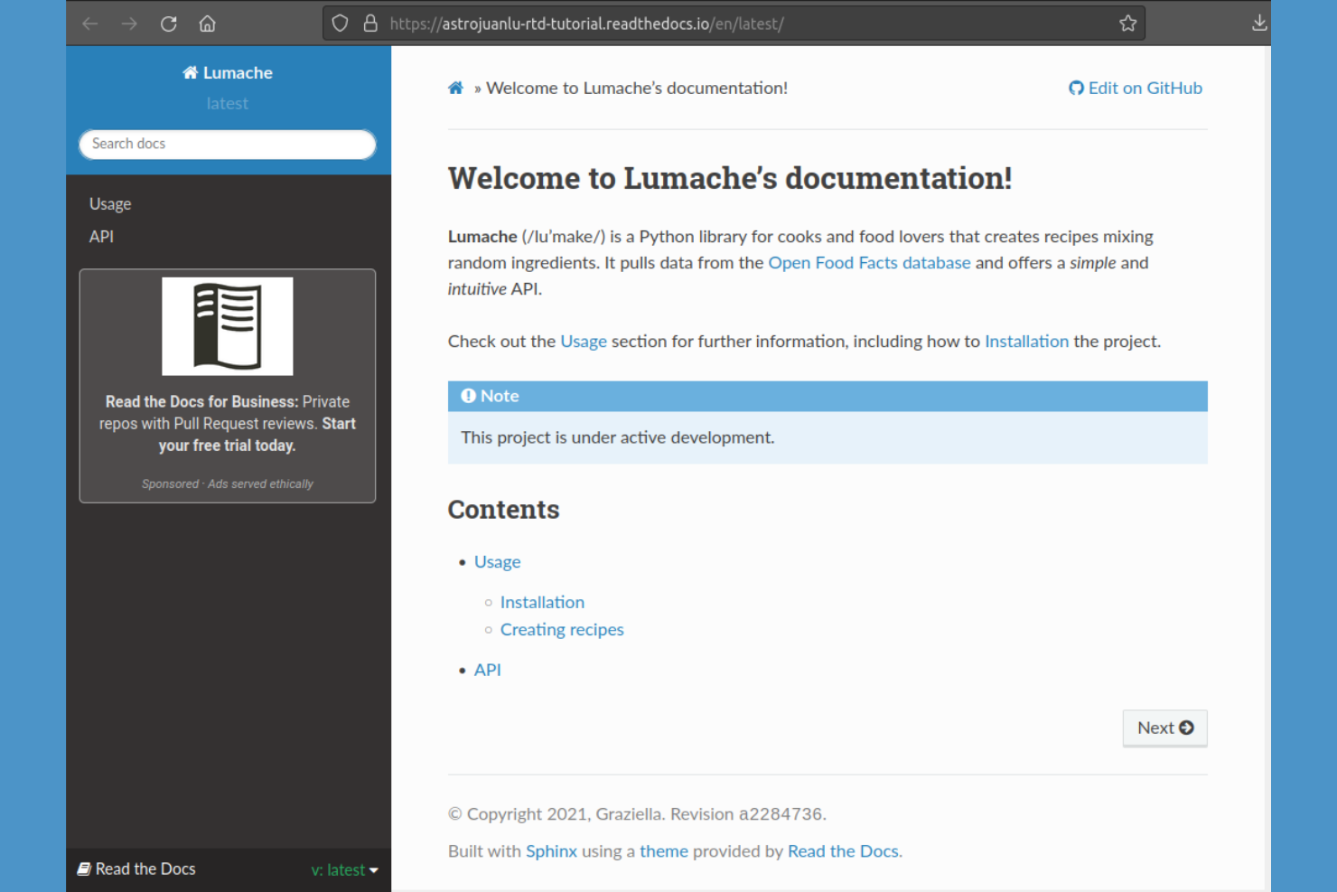 Read the Docs screenshot - 13 Mejores Alternativas a GitBook para 2026