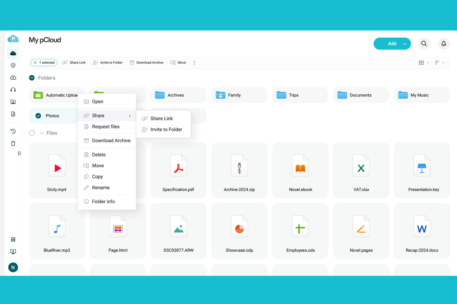pCloud screenshot - 20 mejores alternativas a Mega en 2026