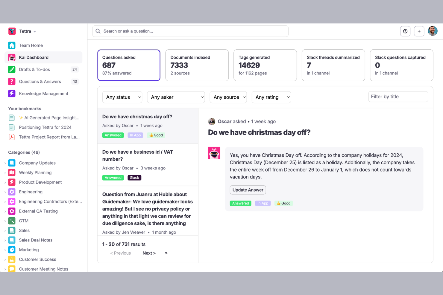 Tettra screenshot - 10 beste interne wiki-software in 2026