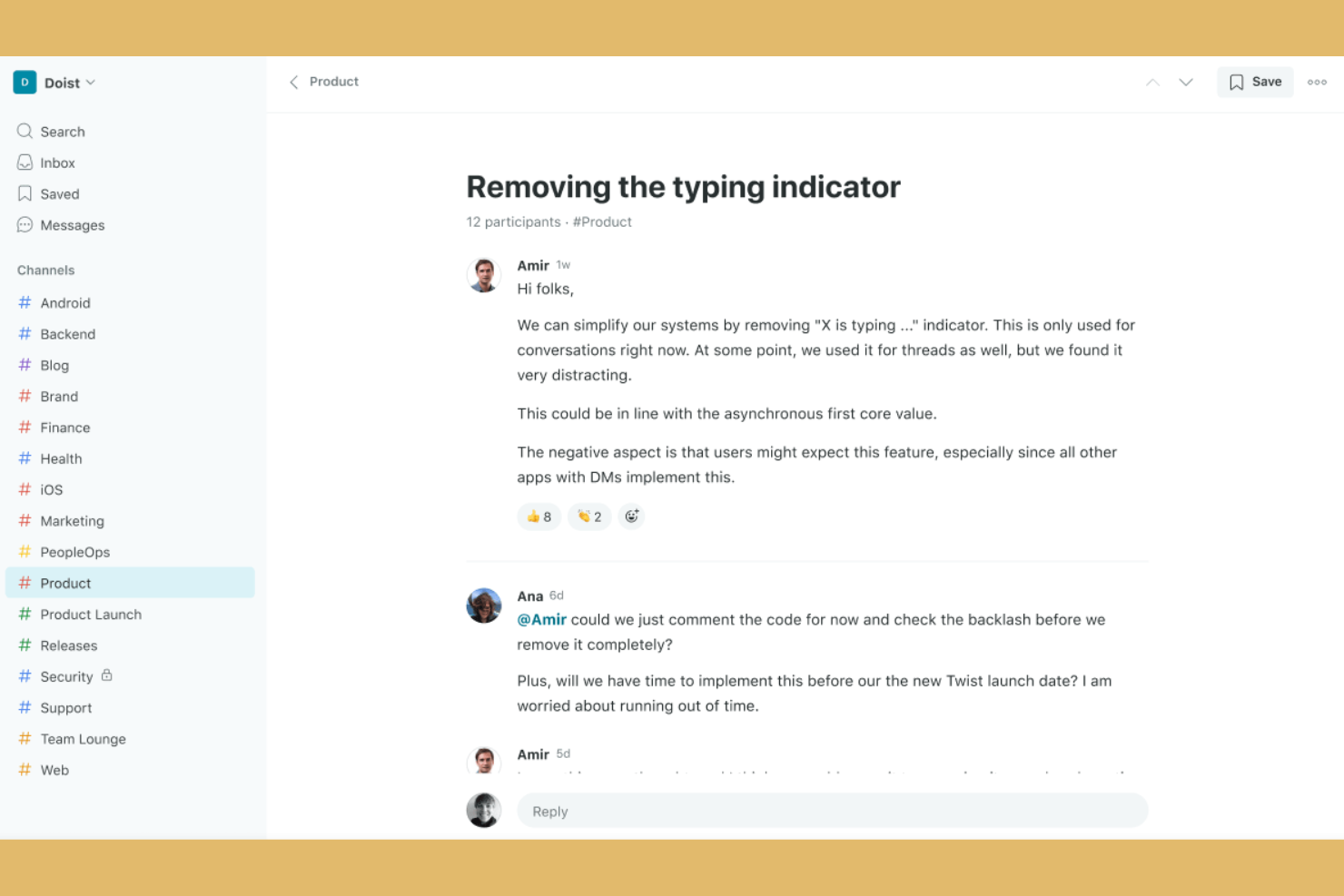 Twist screenshot - 10 Beste tools voor interne communicatie in 2026