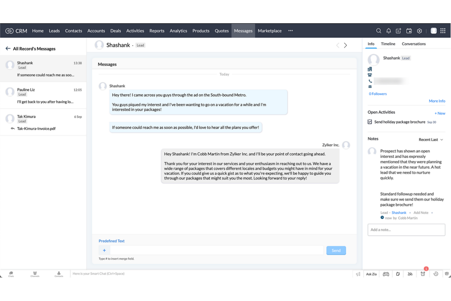 Zoho CRM screenshot - 10 beste CRM-software voor professionele dienstverlening in 2026
