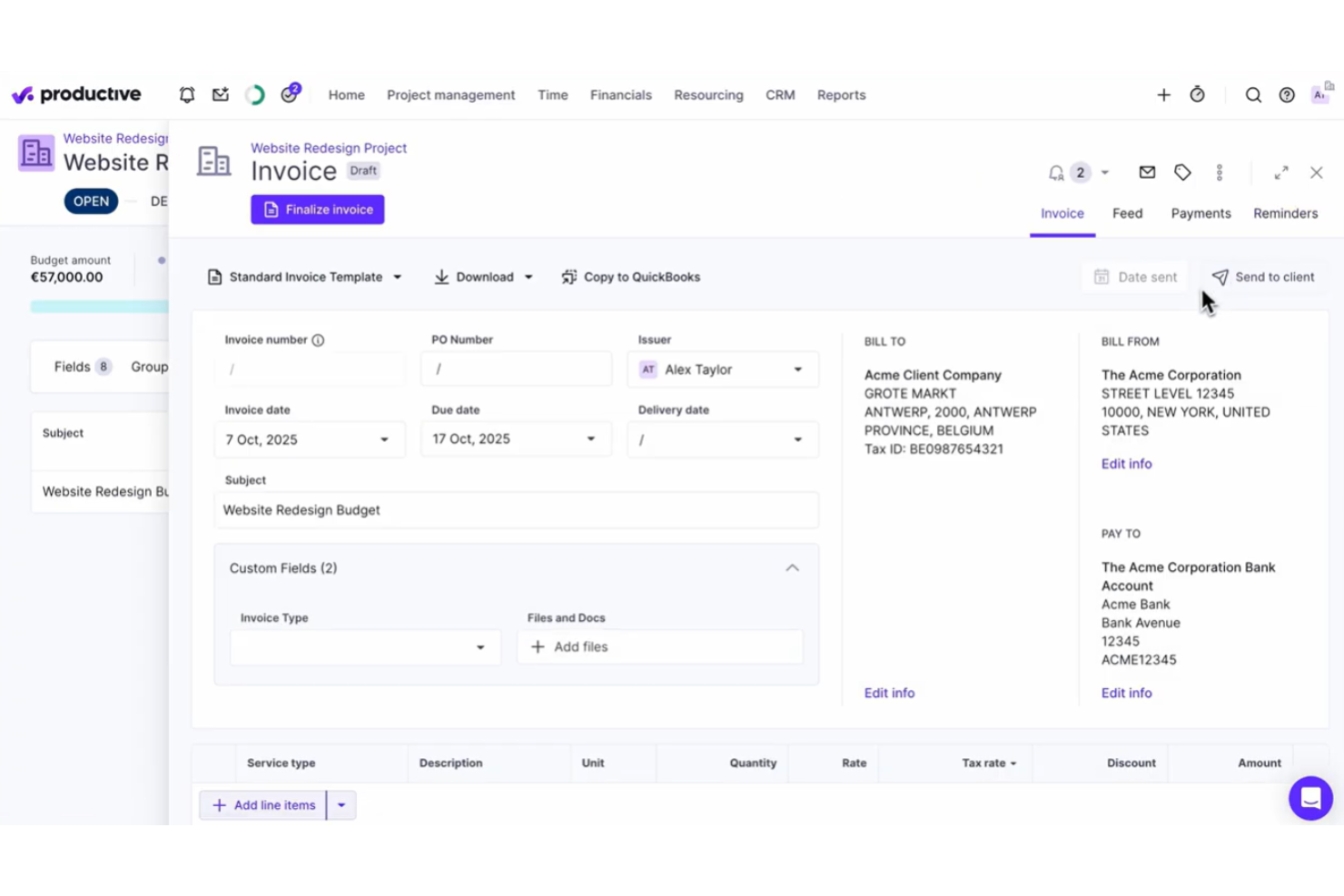 Productive screenshot - 10 beste AI-factuurgeneratoren in 2026