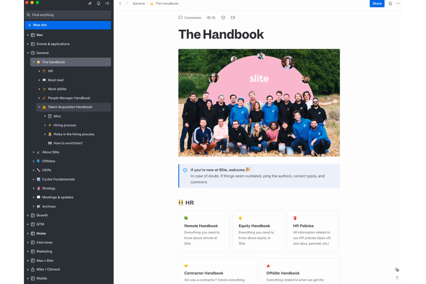 Slite screenshot - 10 beste AI-kennisbanksoftware in 2026