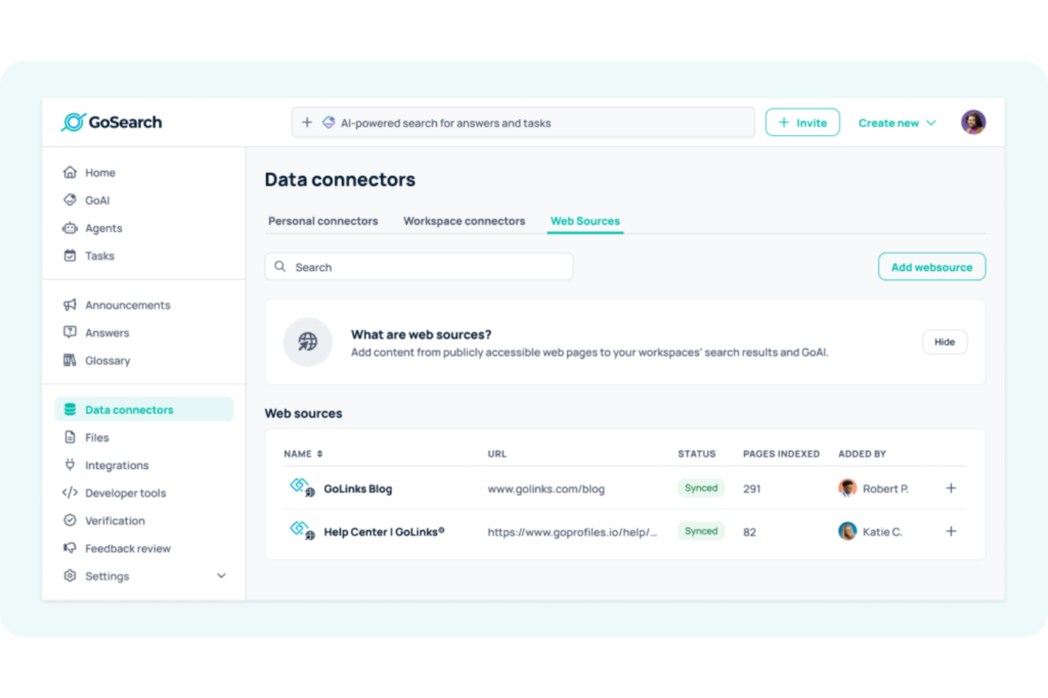 GoSearch screenshot - 10 beste AI-kennisbanksoftware in 2026