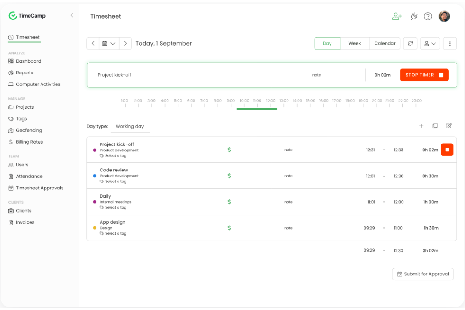 TimeCamp screenshot - 10 beste alternatieven voor QuickBooks Time in 2026