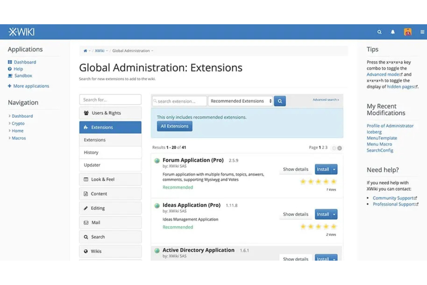 XWiki screenshot - 10 Beste opensource-software voor kennisbanken in 2026