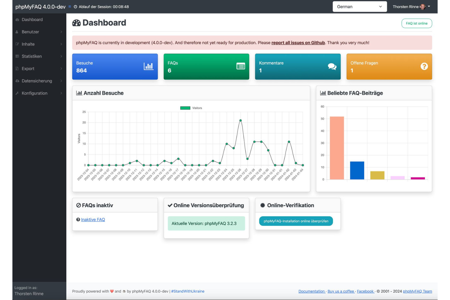 phpMyFAQ screenshot - 10 Beste opensource-software voor kennisbanken in 2026