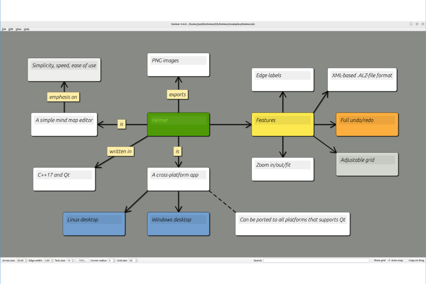 Heimer screenshot - 10 beste open source-mindmapsoftware in 2026
