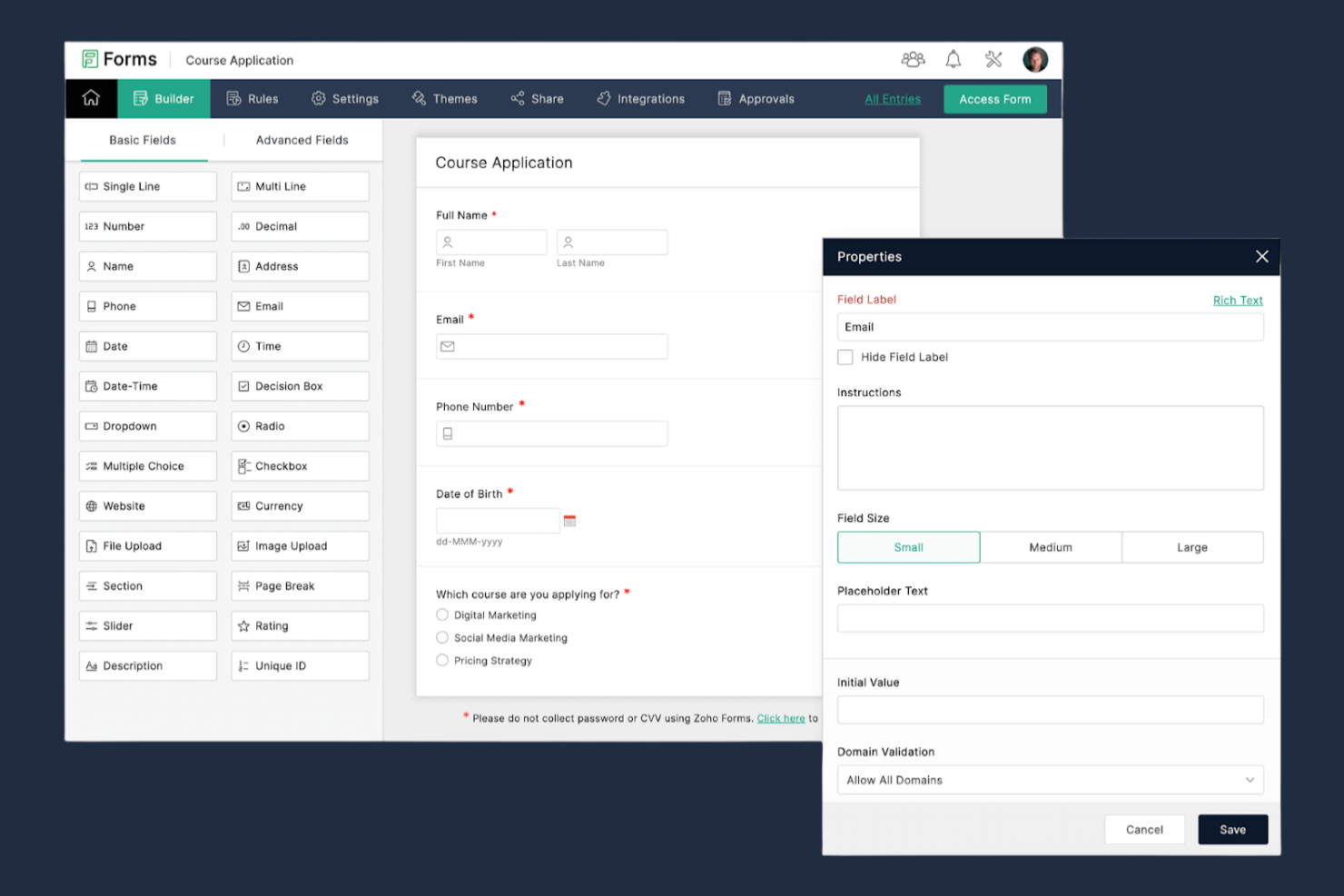 Zoho Forms screenshot - 10 beste alternatieven voor Google Forms voor 2026