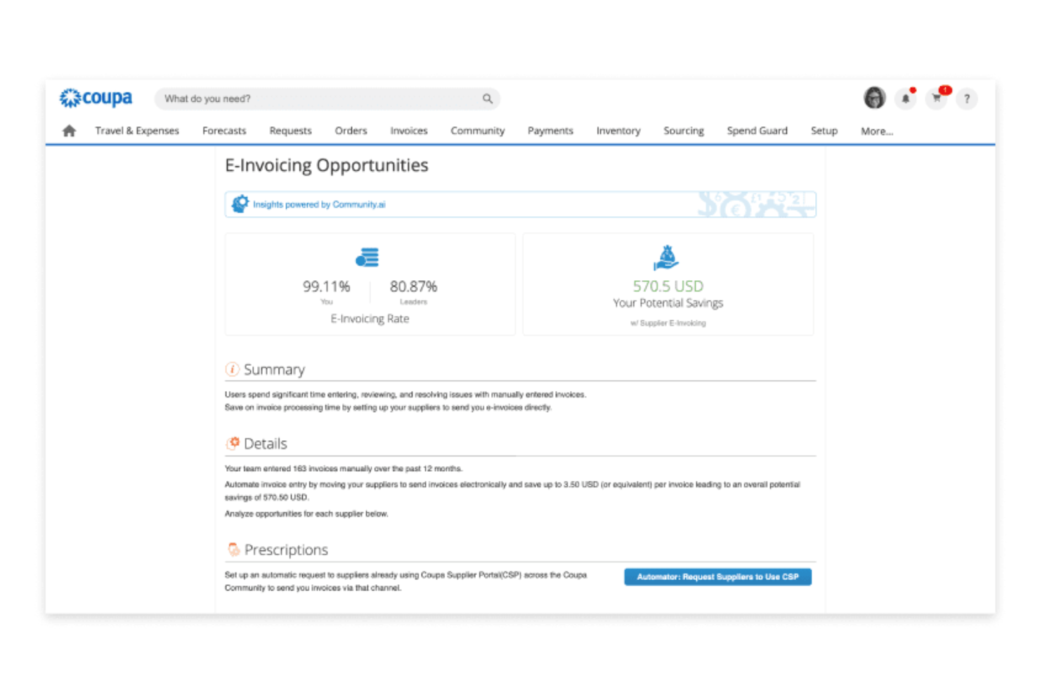 Coupa screenshot - 10 beste softwareoplossingen voor e-facturatie in 2026