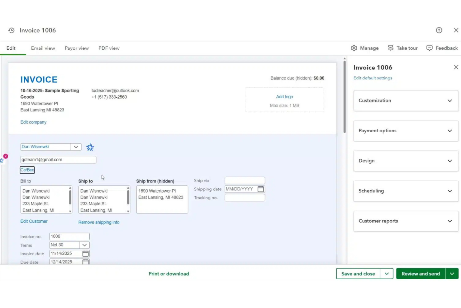 QuickBooks screenshot - 10 beste softwareoplossingen voor e-facturatie in 2026