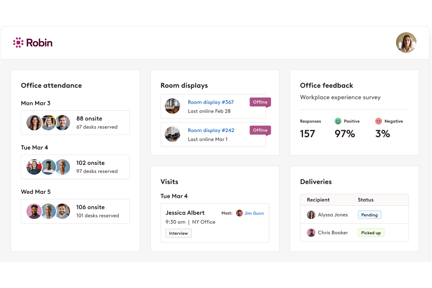 Robin screenshot - 10 beste AI-software voor het reserveren van flexplekken in 2026
