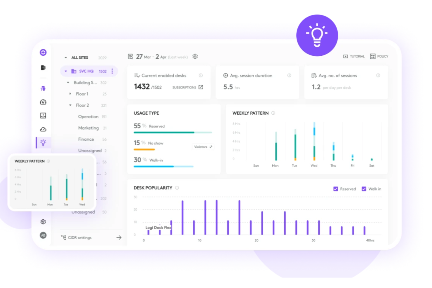 Logitech Desk Booking screenshot - 10 beste AI-software voor het reserveren van flexplekken in 2026