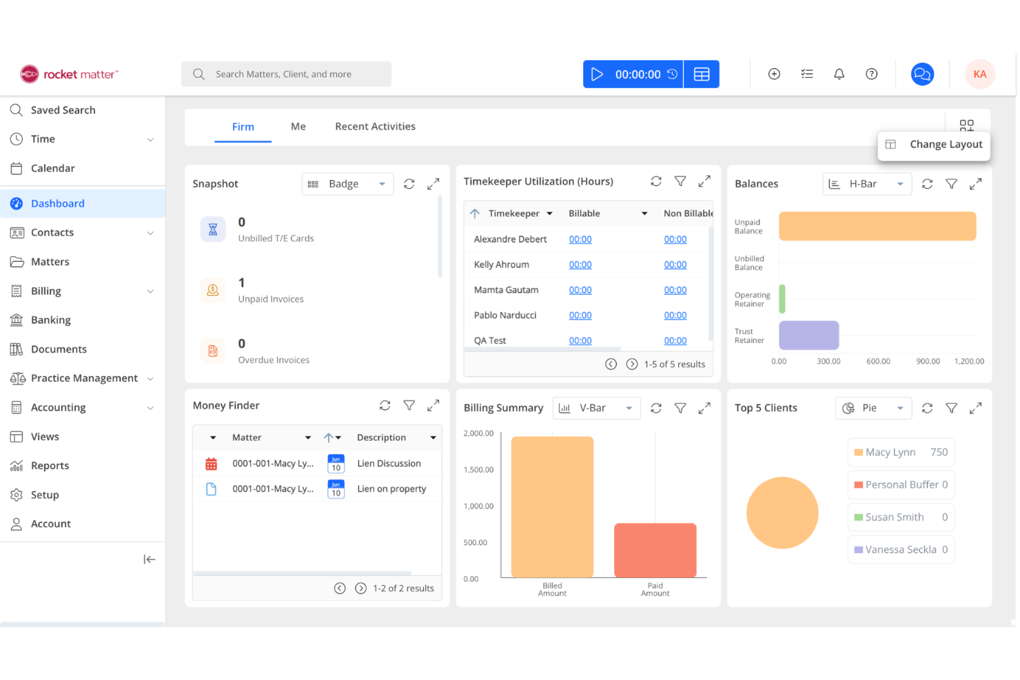 Rocket Matter screenshot - 10 beste projectmanagementsoftware voor advocaten in 2026