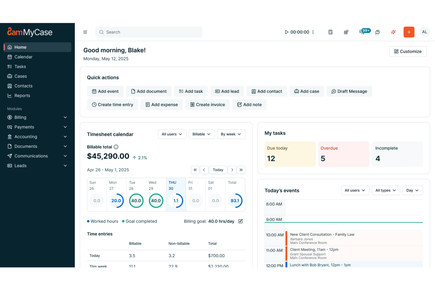 MyCase screenshot - 10 beste projectmanagementsoftware voor advocaten in 2026