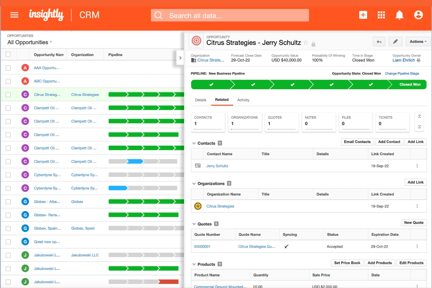 Insightly screenshot - 10 beste klantbeheersoftware voor kleine bedrijven in 2026