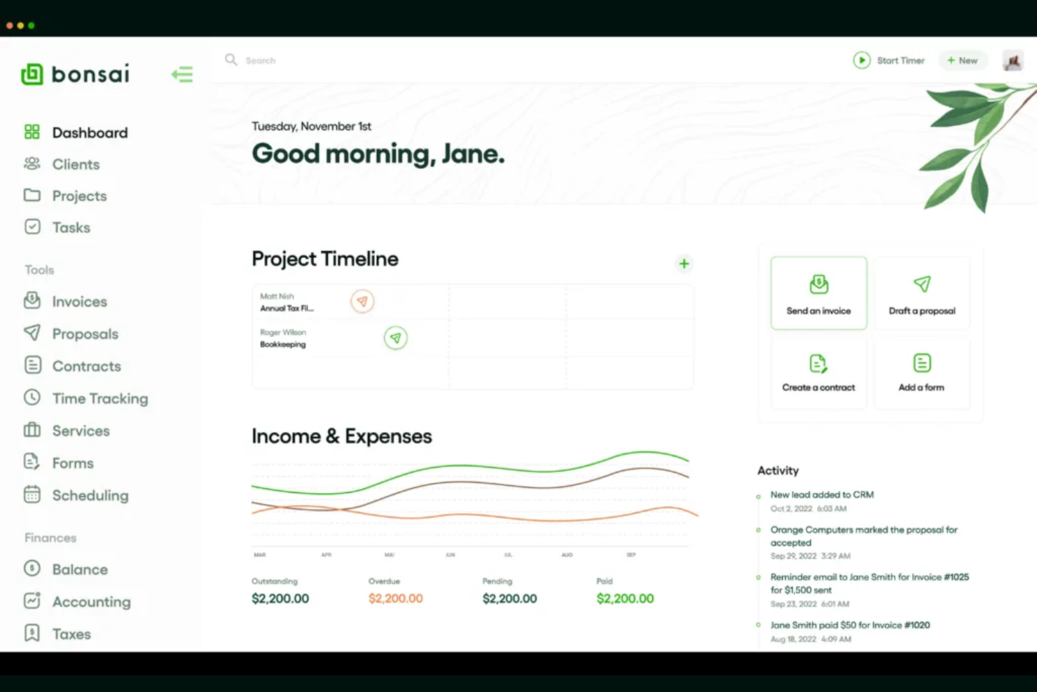 Bonsai screenshot - 10 beste software voor offertes in 2026
