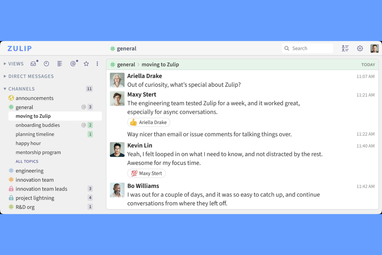 Zulip screenshot - 10 beste teamchatapps in 2026