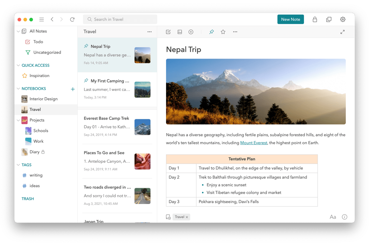 UpNote screenshot - 10 beste alternatieven voor Google Keep voor 2026