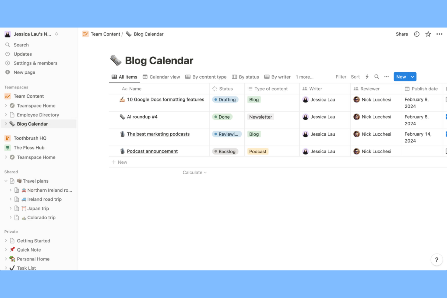 Notion screenshot - 10 beste Slite-alternatieven geselecteerd voor 2026