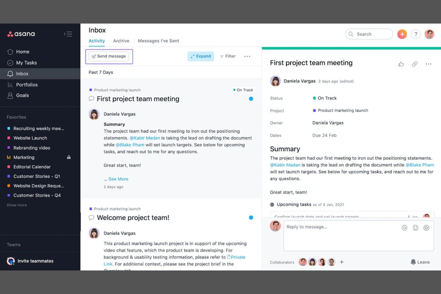 Asana screenshot - 10 beste communicatietools voor kleine bedrijven in 2026