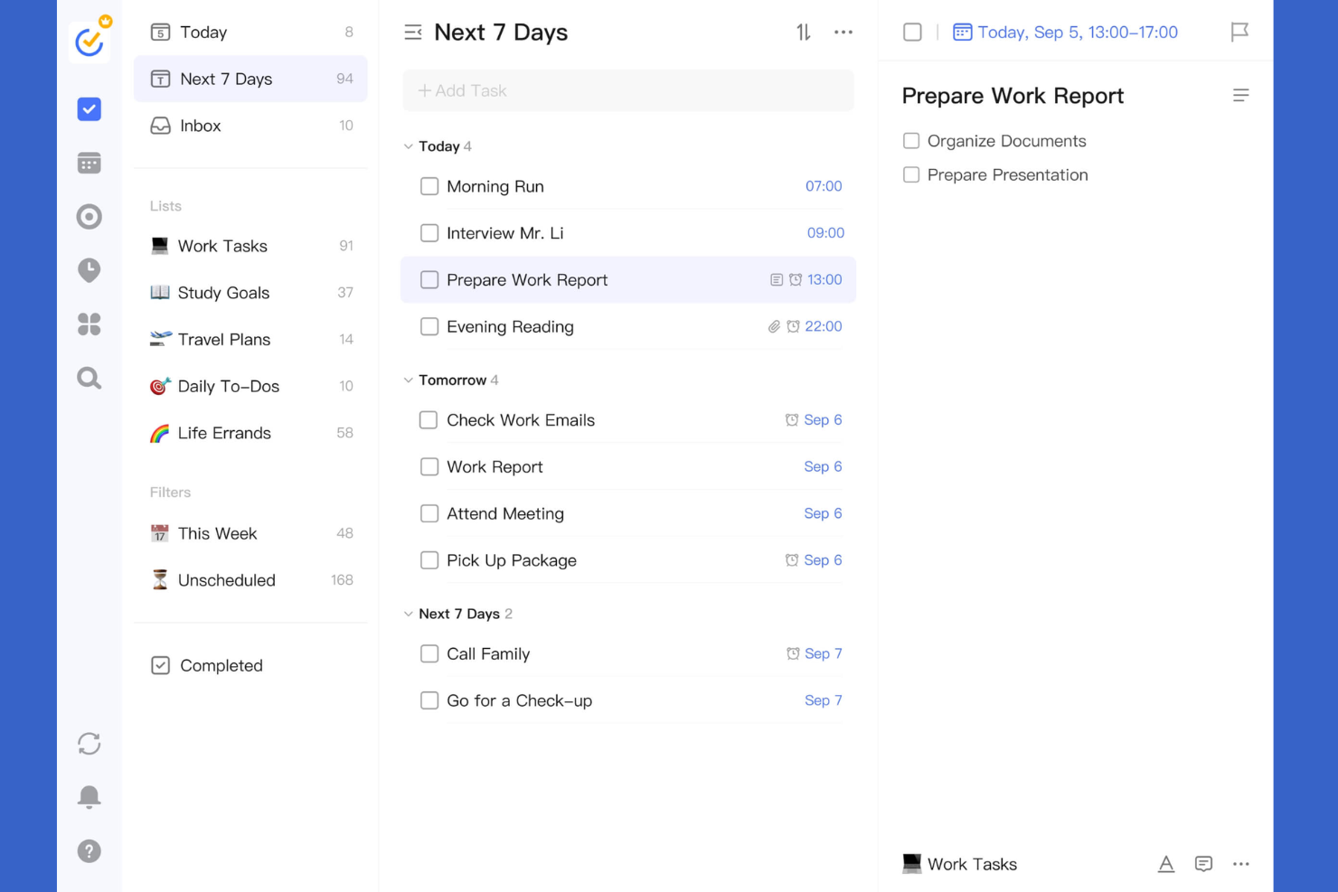 TickTick screenshot - 10 offline taakbeheerprogramma’s voor 2026