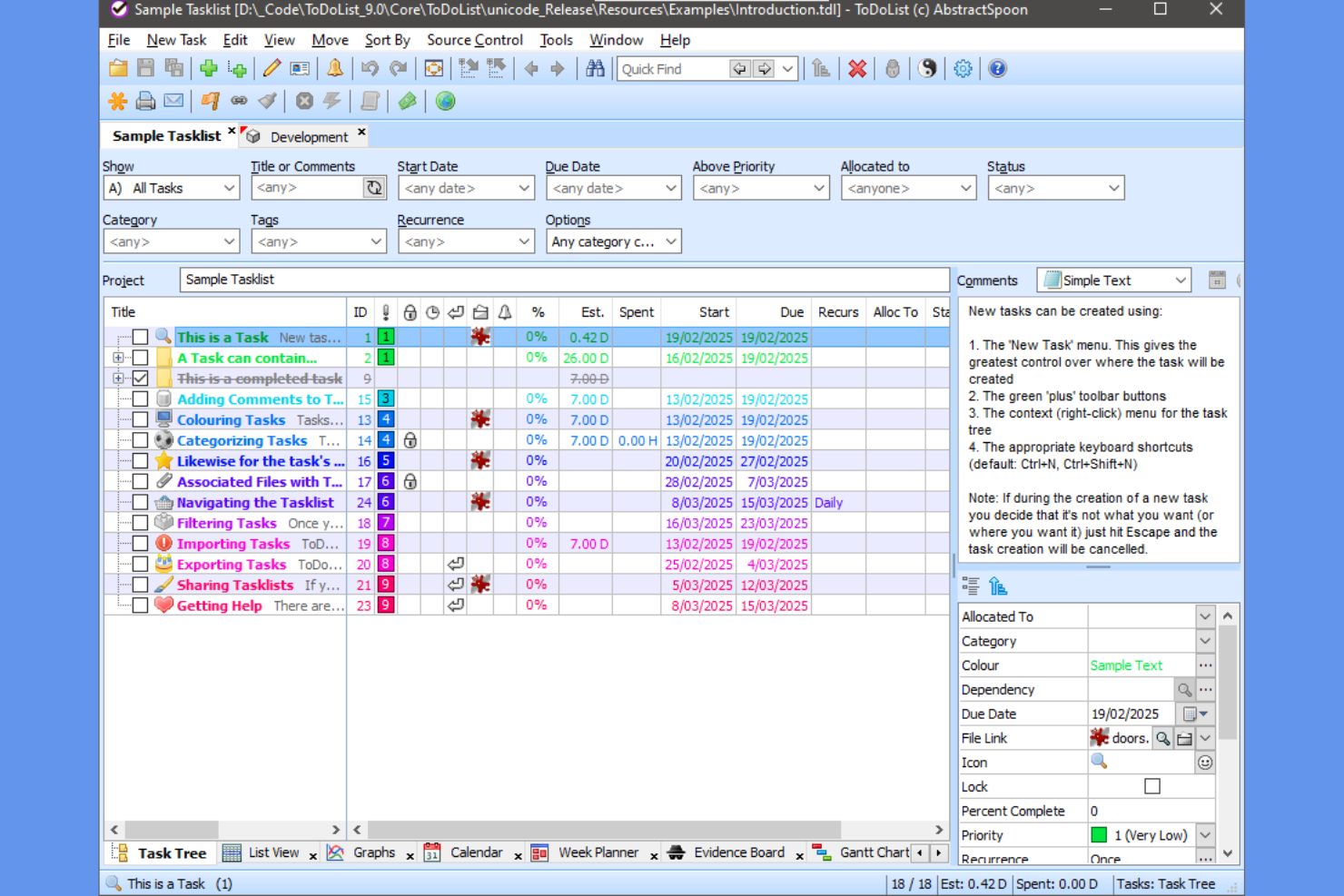 AbstractSpoon ToDoList screenshot - 10 offline taakbeheerprogramma’s voor 2026