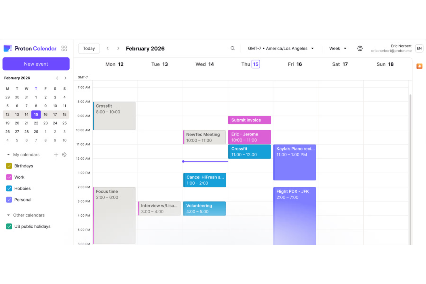 Proton Calendar screenshot - 10 alternatieven voor Google Agenda voor 2026