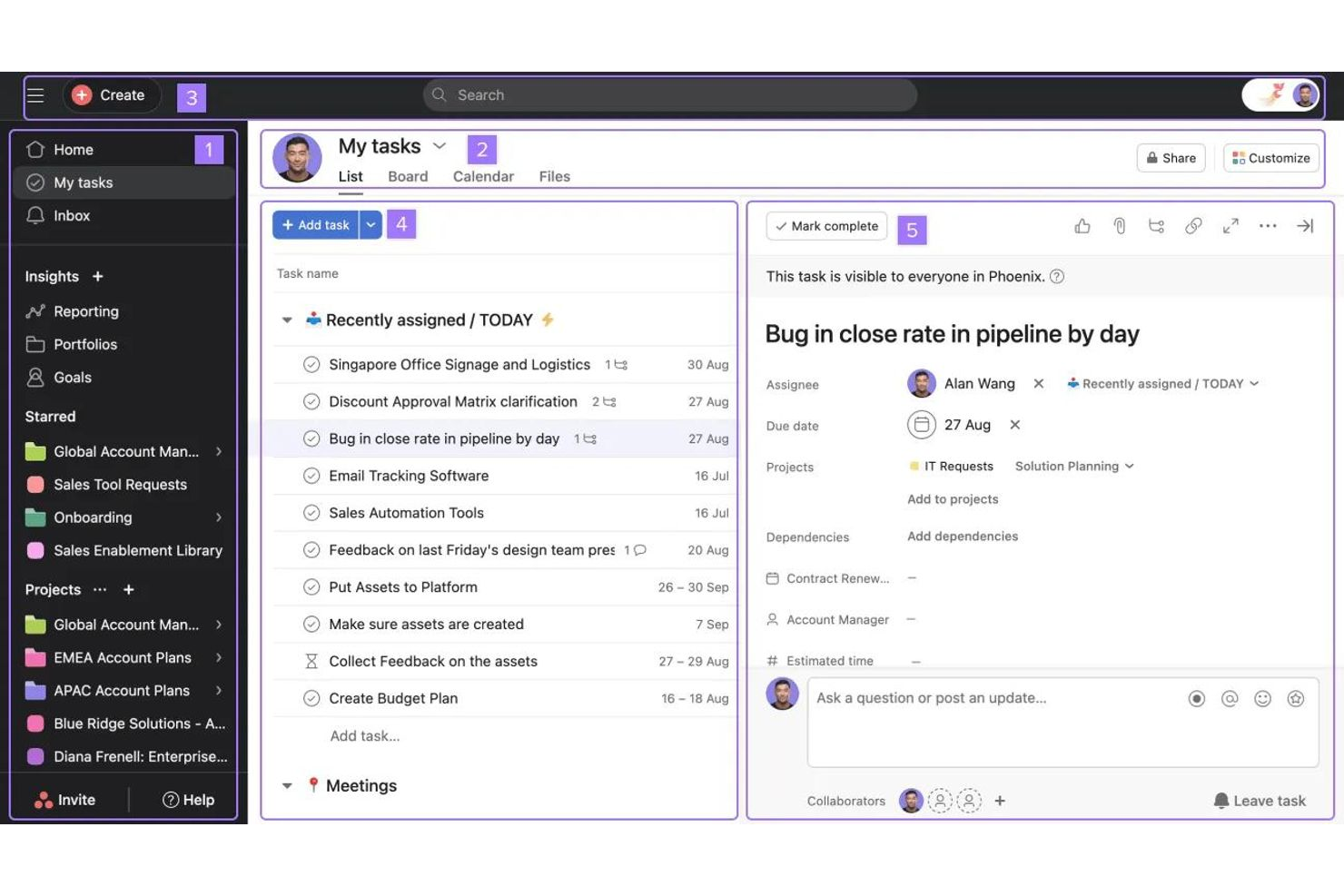 Asana screenshot - 10 beste Quip-alternatieven geselecteerd voor 2026 voor teamsamenwerking en productiviteit
