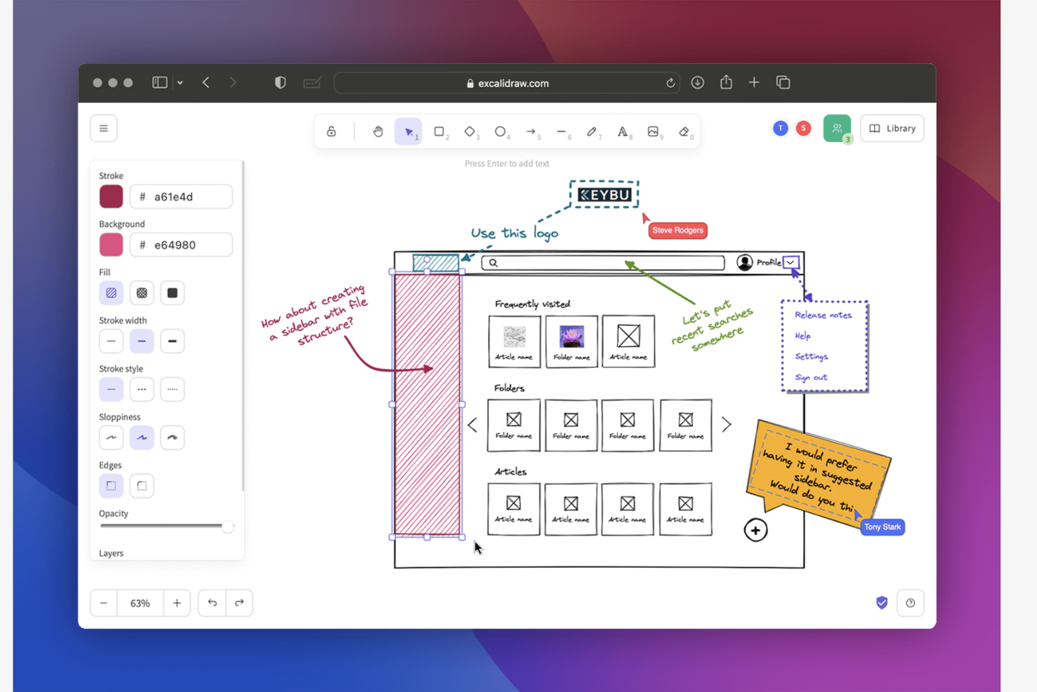 Excalidraw screenshot - 10 beste gratis softwareprogramma’s voor procesmapping voor 2026