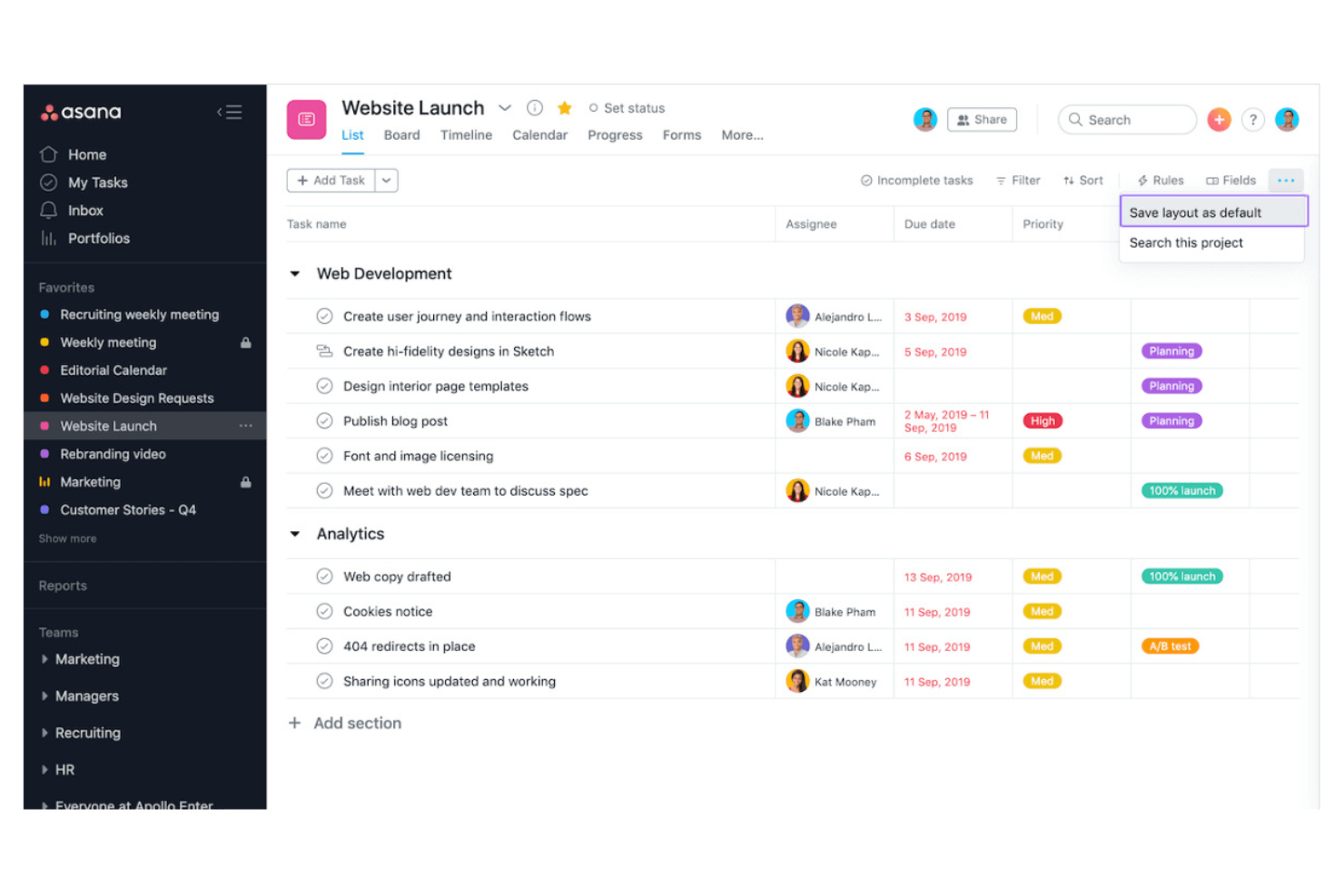 Asana screenshot - 10 beste cloudproductiviteitssoftware geselecteerd voor 2026