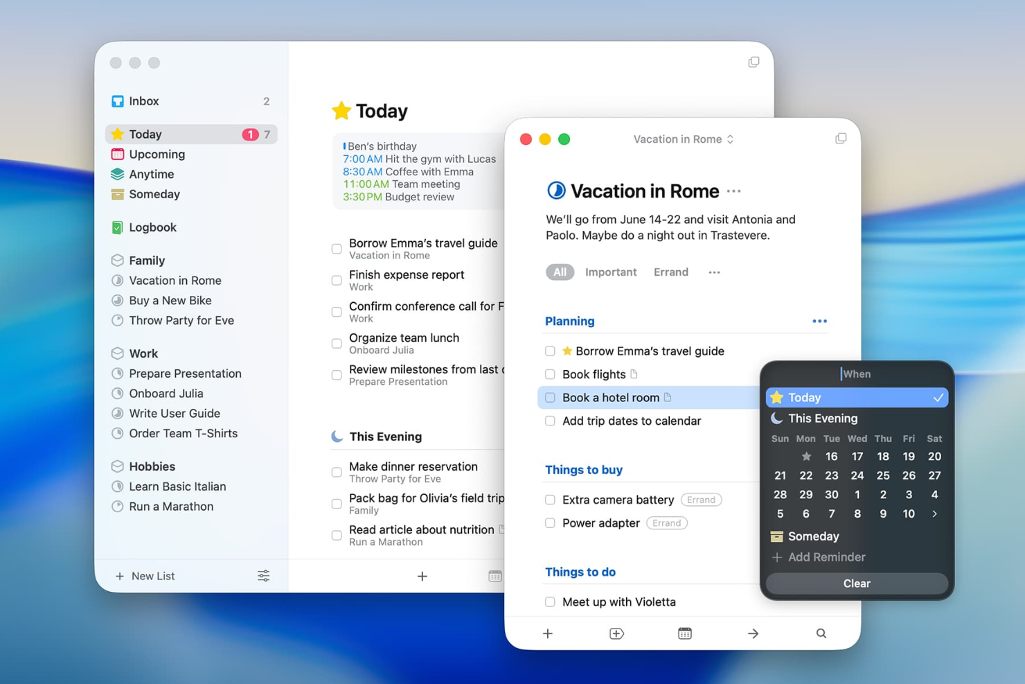 Things 3 screenshot - 19 alternatieven voor Akiflow, geselecteerd voor 2026 voor slimmer taak- en agendabeheer