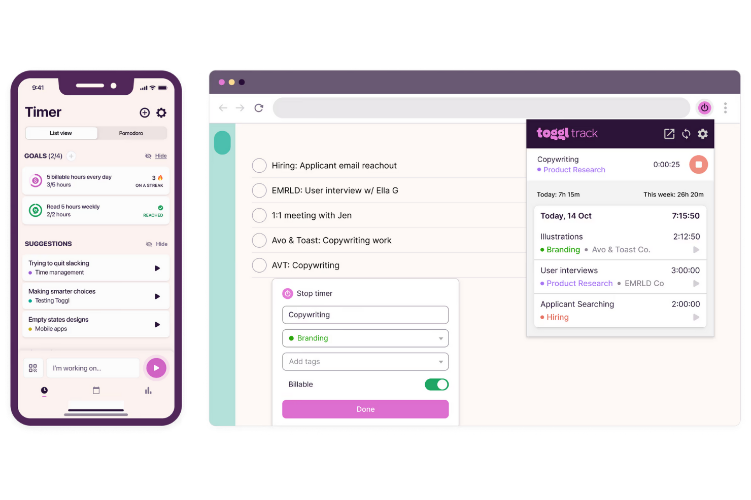 Toggl Track screenshot - 10 beste alternatieven voor Clockify voor 2026