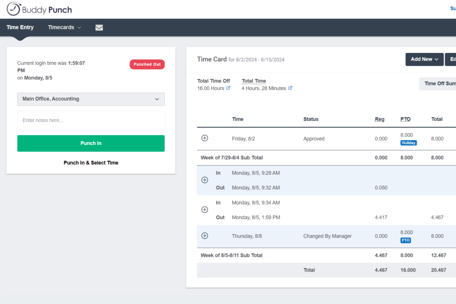 Buddy Punch screenshot - 10 alternatieve Hubstaff-tools voor personeelsmonitoring in 2026
