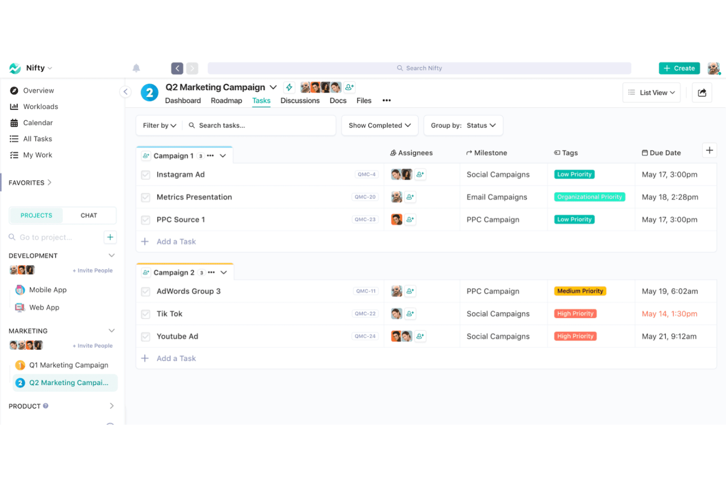 Nifty screenshot - 10 beste alternatieven voor Zoho Projects in 2026