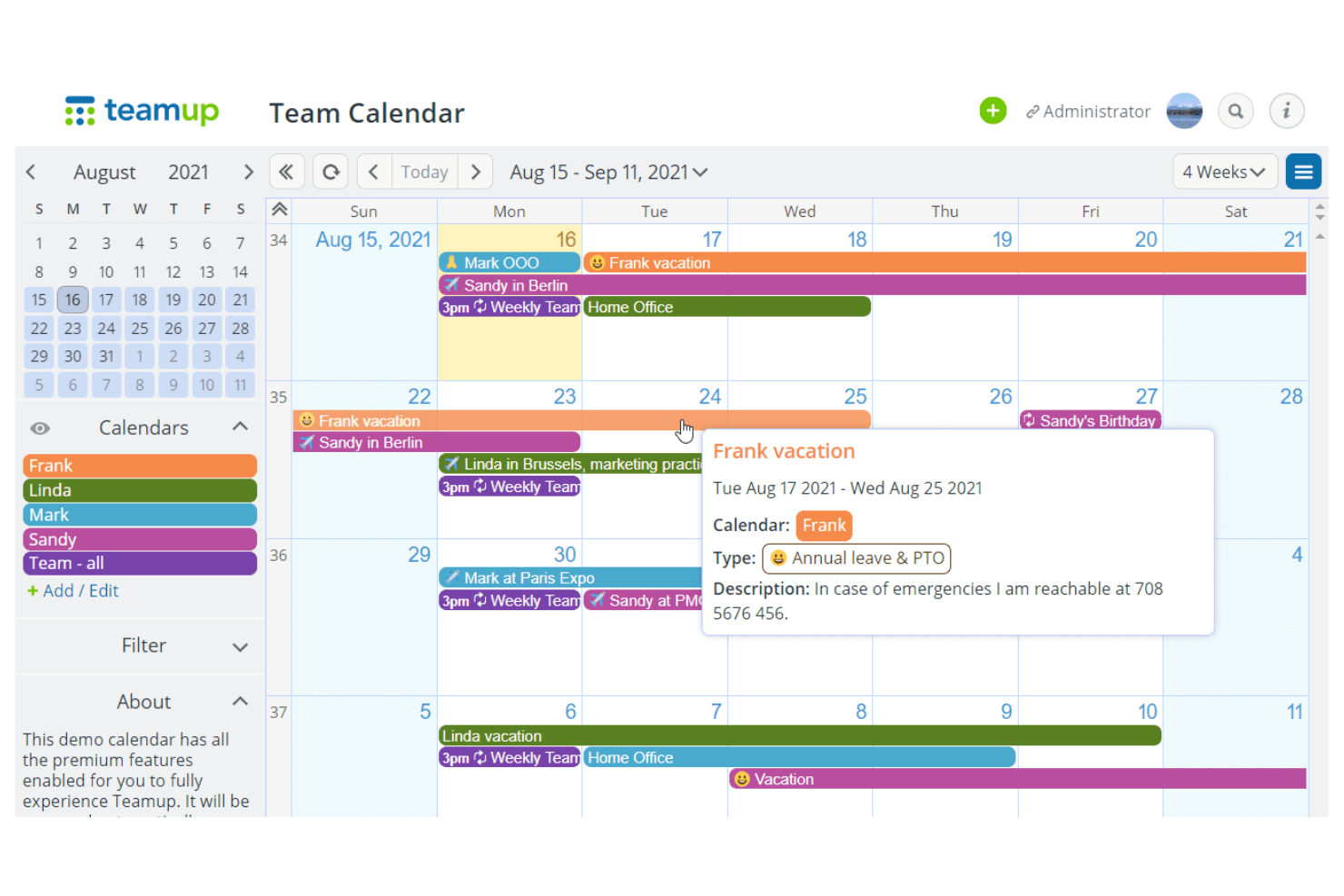 Teamup Calendar screenshot - 10 beste alternatieven voor Doodle beoordeeld in 2026