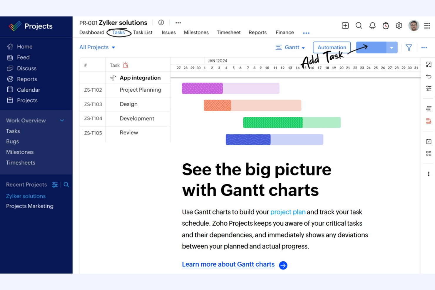 Zoho Projects screenshot - 10 beste AI-tools voor PPM beoordeeld in 2026