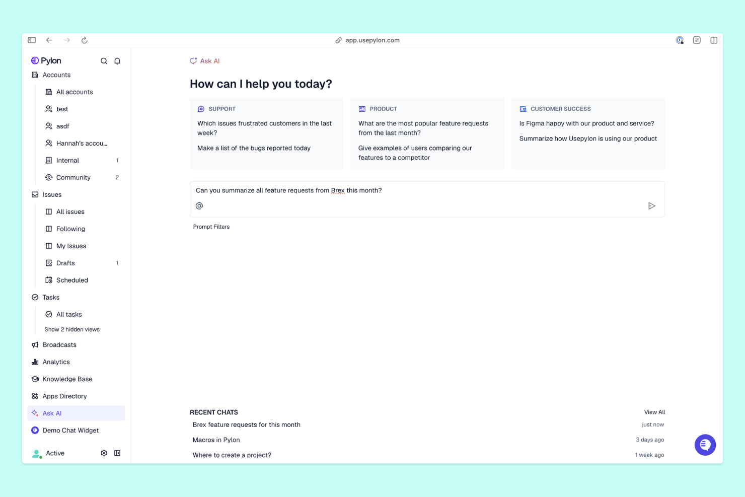 Pylon screenshot - 10 beste AI-tools voor klantoplevering, beoordeeld in 2026