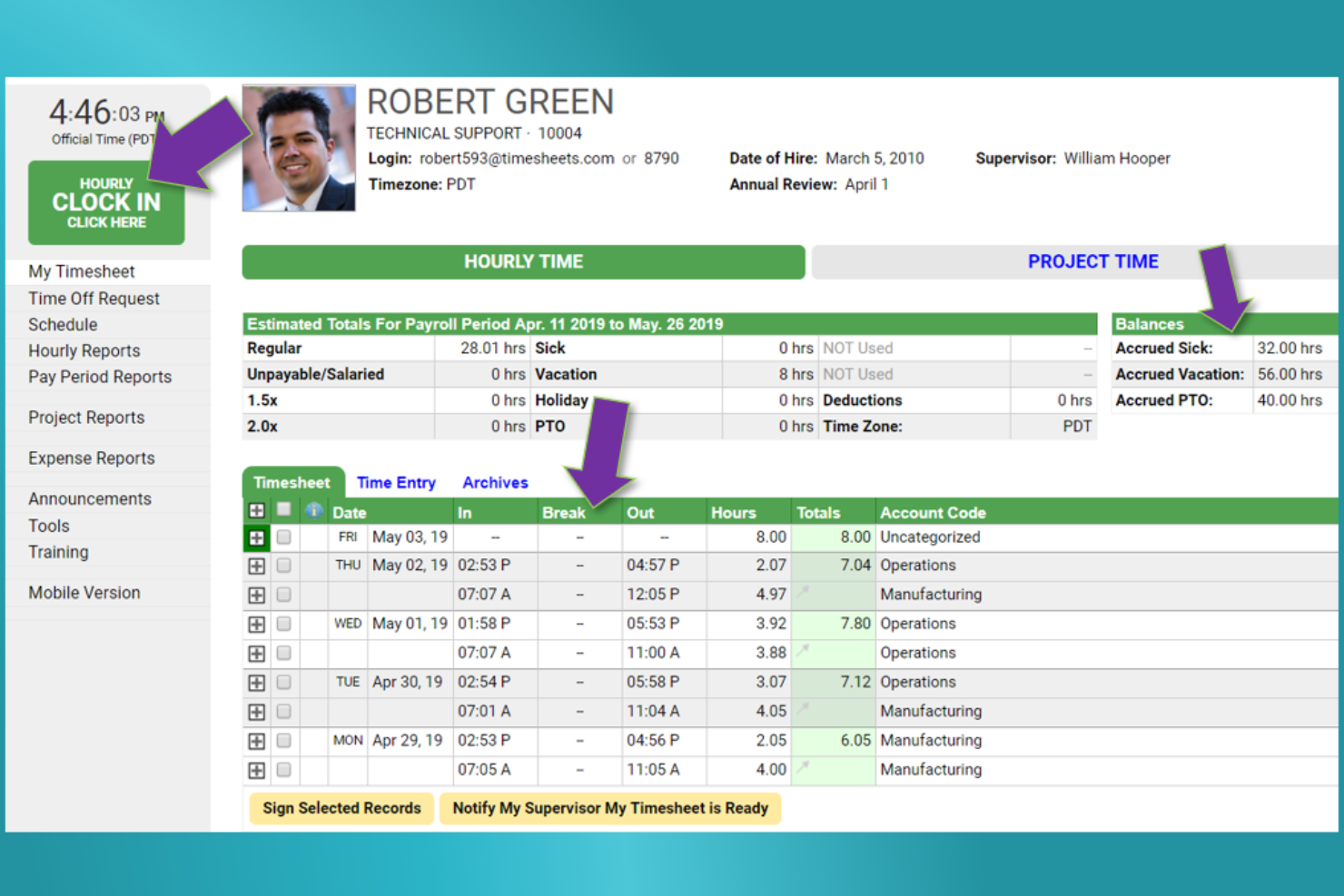 Timesheets.com screenshot - 10 beste urenregistratiesoftware voor architecten beoordeeld in 2026