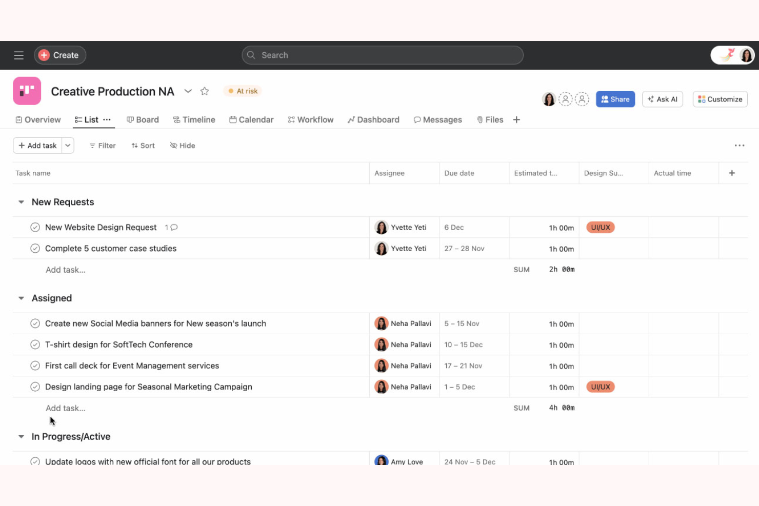 Asana screenshot - 10 beste AI-tools voor projectanalyse beoordeeld in 2026