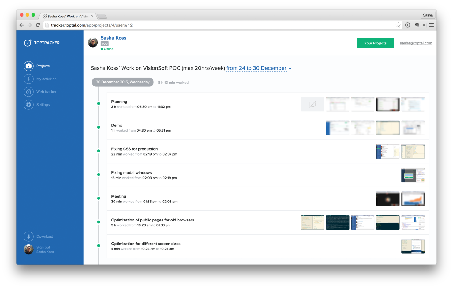TopTracker screenshot - De 10 beste gratis software voor tijdregistratie beoordeeld in 2026