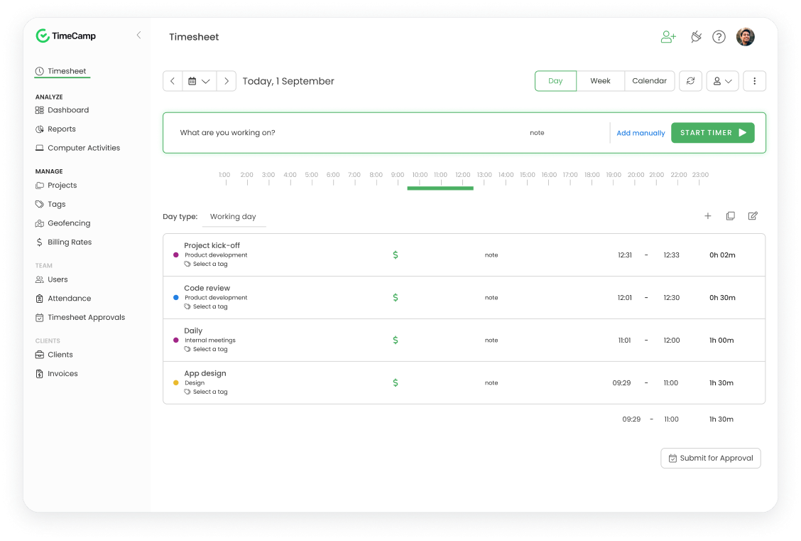 TimeCamp screenshot - De 10 beste gratis software voor tijdregistratie beoordeeld in 2026