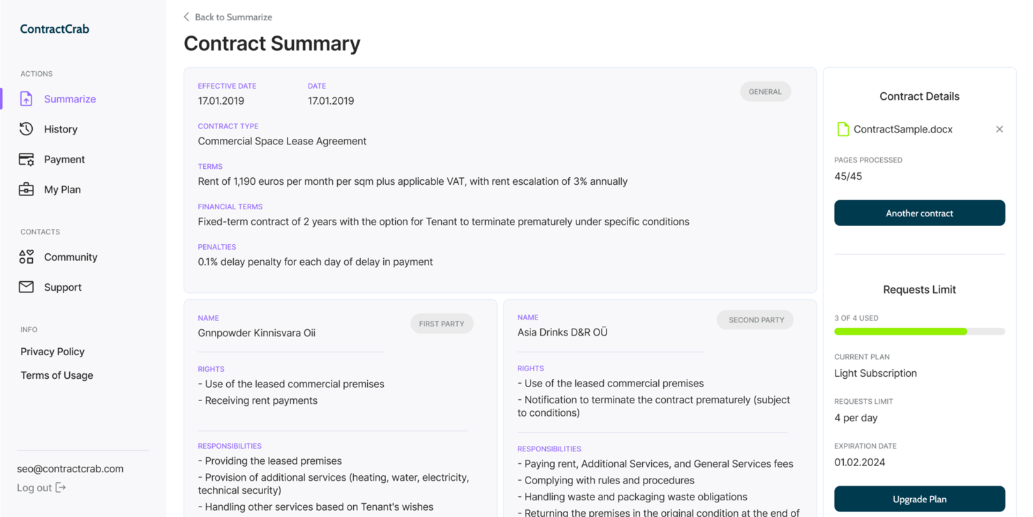 ContractCrab screenshot - 10 beste AI-software voor elektronische handtekeningen beoordeeld in 2026